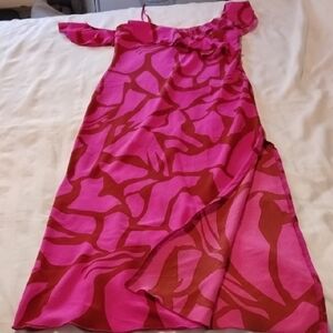 Fashion Nova Woman Pink & Brown Design One Shoulder Ruffled Dress, Size: S